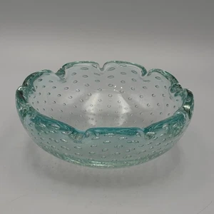 Vintage Murano Art Glass Bullicante Bowl Aqua Seafoam Green Hand Blown Italy - Picture 1 of 11