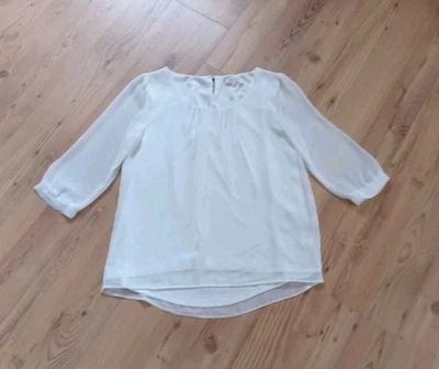 CLOCKHOUSE C&A Tunika Chiffon Bluse doppellagig Gr.36 weiß Raffung Knopf 3/4Arm - Bild 1 von 4