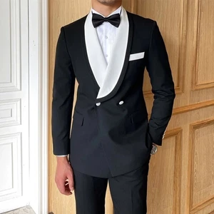 Black Men Slim Fit Suit Shawl Lapel Party Dinner Prom Groom Tuxedos Wedding Suit - Picture 1 of 12