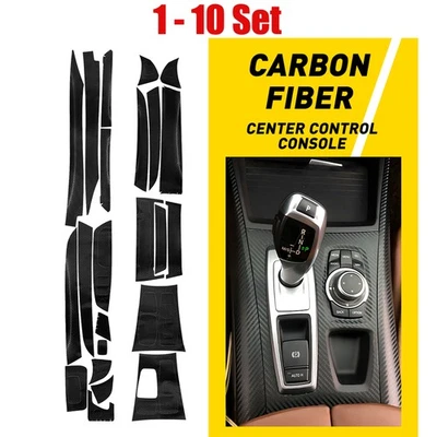 For BMW X5 2008-2014 Carbon Fiber Center Control Console Panel Bezel 1-10Set PVC - Image 1 of 4