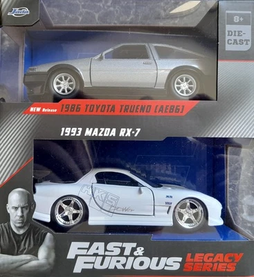 Jada, Fast and Furious, RARE, Mazda RX-7 & Toyota Trueno AE86, 1:32, 1/32 Model - Image 1 of 4