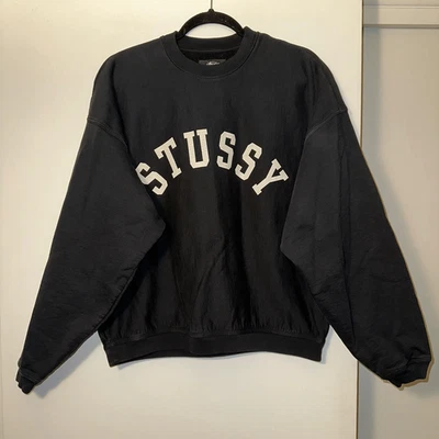 Stussy Medium Sun Faded Oversized Crew Neck Sweatshirt Black White Graphic EUC - Image 1 of 4