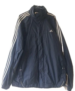 Vintage Adidas Men's Windbreaker Jacket Hood In Collar Size L Navy Blue 90s - Picture 1 of 15