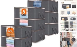 8 Pack Clothes Storage Bag, Foldable Storage Bin Closet Organizer Gray 8 x 35L - Picture 1 of 7