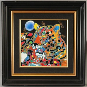 Ltd Ed TIE FENG JIANG scuola cinese Yunnan LEOPARDO grande gatto serigrafia tela - Foto 1 di 7