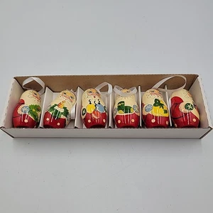 Handbemalte russische Weihnachtsmann verschachtelte Puppe Ornamente aus Holz 6er Set Weihnachten  - Bild 1 von 6
