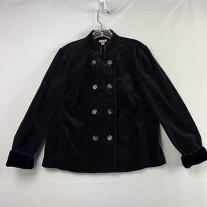 J Jill Jacket Womens M Shacket Black Corduroy Double Breasted Velvet Cuffs - Picture 1 of 13