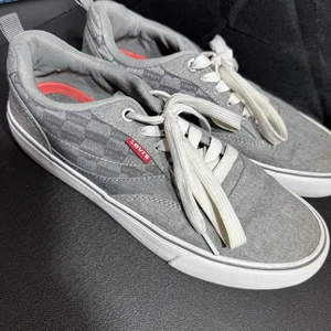 Levis Grey Checkered Canvas Sneakers Mens Size 9 Lace-up Logo - Picture 1 of 10