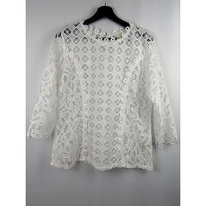 Blusa Top Adiva Blanco Encaje Manga 3/4 Floral Crochet Para Mujer Talla L - Imagen 1 de 7