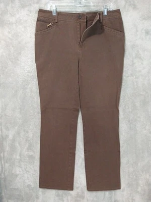 Pantalones Ralph Lauren para mujer 12 marrón chino pierna recta frente plano tiro alto sarga Foto 1 de 4