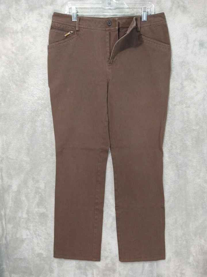 Pantalones Ralph Lauren para mujer 12 marrón chino pierna recta frente plano tiro alto sarga Foto 1 de 4