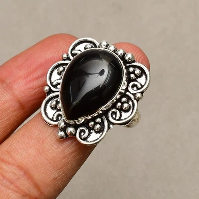 Anillo de joyería de plata esterlina 925 con piedras preciosas de ónix negro ... - Imagen 1 de 4