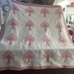 Vintage rot & weiß Lebensbaum Quilt handgenäht Anfang 1900 78” mal 78” - Bild 1 von 10