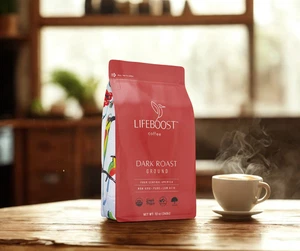 Lifeboost Coffee - Dark Roast Ground Coffee, Organic, Low Acid, Non-GMO - Picture 1 of 2