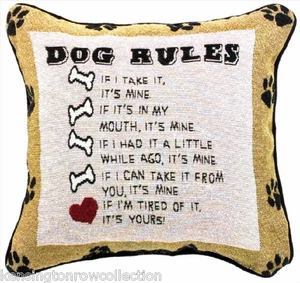 DOG RULES THROW PILLOW - 12" SQUARE - Picture 1 of 1