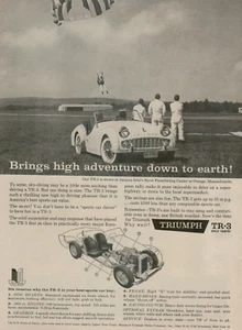 1960 Triumph TR-3 White Convertible Airfield Parachute Photo VINTAGE PRINT AD - Picture 1 of 2