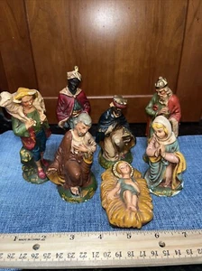 Very VINTAGE 7 pc NATIVITY SET HAND PAINTED PAPER MACHE ITALY 1.75”- 5.25” H. - Picture 1 of 15
