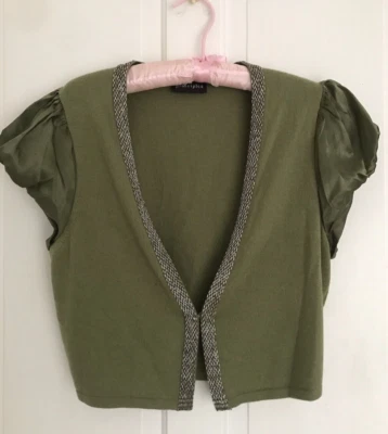 Principles Cardigan Cashmere Silk Angora Blend Beaded Puff Sleeve Bolero Size 14 - Image 1 of 4