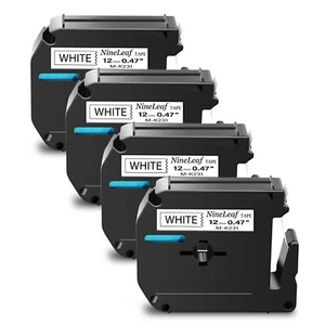 4PK M-K231 M231 Black On White 12mm Label Tape Compatible For Brother PT-70 55 - Picture 1 of 12