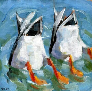 Original Oil Painting Goose Geese Swimming Funny Art Farmhouse Made to Order - Picture 1 of 3