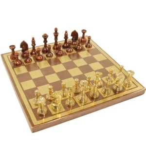 Bronze Chess Set Hand-Carved Board 30.5cm - Luxury Souvenir Game Collectible - Picture 1 of 9