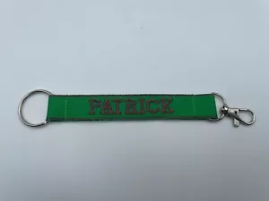 Keychain Clip PATRICK Name Embroidered Personalized Green Brown Name - Picture 1 of 3