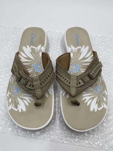 Sandali donna Clarks taglia 9M beige fatti uomo infradito infradito slide flat