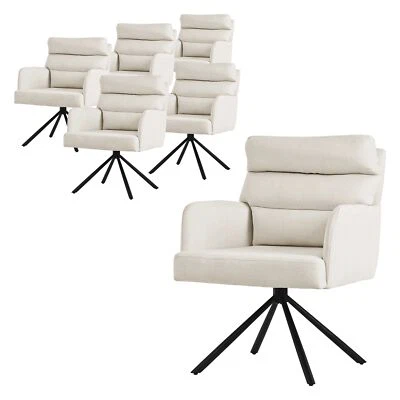 6 Silla de comedor giratoria beige asiento de cocina con respaldo y reposabrazos - Imagen 1 de 4