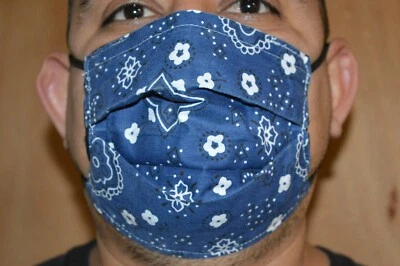 Bandana Print Face Mask Washable Cotton Reusable Blue Double Layer Face Mask - Image 1 of 4