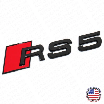 Audi RS 5 Gloss Black Rear Letter Tail Nameplate Trunk Emblem Badge Sport Sline - Image 1 of 4
