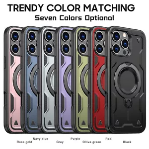 For iPhone 16 Pro Max 15 14 13 12 11 Shockproof Ring Stand Case Mag Safe Cover - Picture 1 of 49