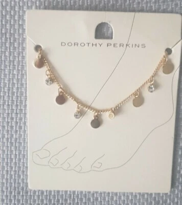PULSERA DE TOBILLO DOROTHY PERKINS COLOR DORADO CON DIAMANTE COLGANTE Y CÍRCULOS  Foto 1 de 4