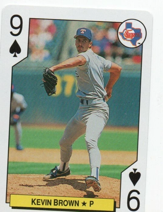 Kevin Brown Texas Rangers 1992 Bicycle Playing Card 9 of Spade  - Image 1 of 2
