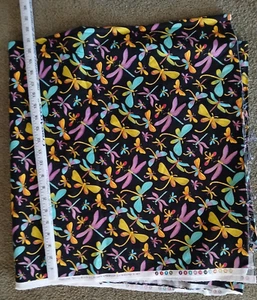 Timeless Treasures Metallic Dragonflies black fabric 4 2/3 yards piece: See list - Picture 1 of 5