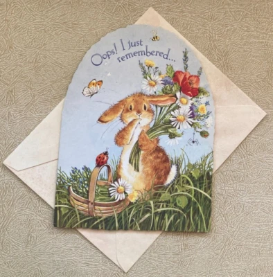 Cute Garden Bunny Belated Birthday Card Margaret Sherry Leanin Tree Die Cut - Image 1 of 4