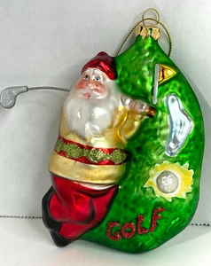 Golf Santa mundgeblasen Glas Weihnachtsschmuck hängende Weihnachtsdekoration 5" hoch - Bild 1 von 5