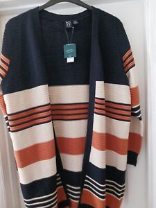 Ladies ROXY Knitted Open Front  Striped Longline cardigan. Size M
