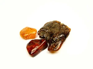 Lot of 3 Baltic Amber Stones 44gr. Brown Cognac Natural Genuine Polished 6736 - Picture 1 of 8
