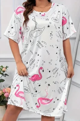 Vestido para dormir día estampado de flamenco y letras para mujer 4XL manga corta, cuello redondo NUEVO Foto 1 de 4