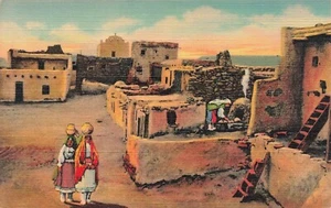 LP49 Laguna Indian Pueblo Plaza Old Church New Mexico Linen Postcard - Picture 1 of 2
