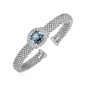 Brazalete con textura de palomitas de maíz con topacio azul y diamantes en plata de ley - Imagen 1 de 1
