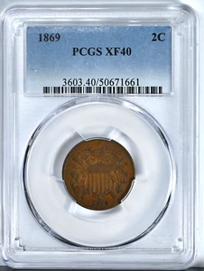 1869 Two Cent Piece XF40 PCGS Graded Coin 3603 - Picture 1 of 2