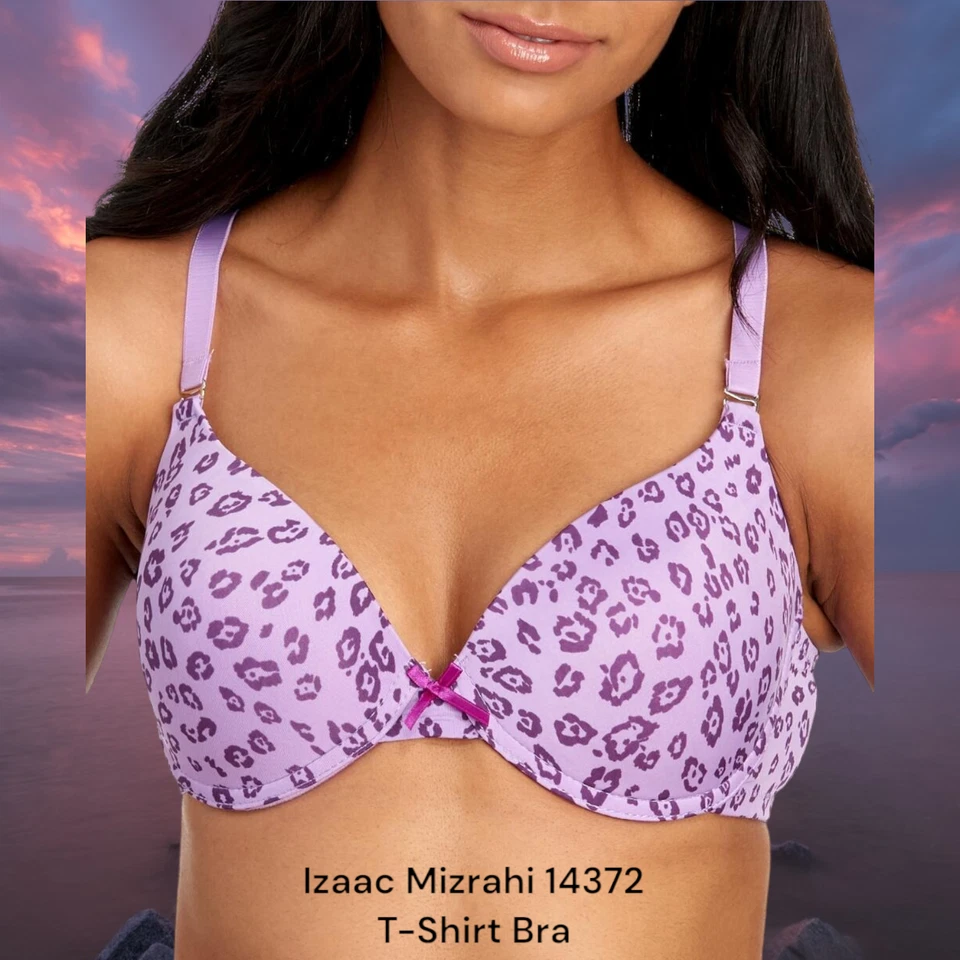 NEW Isaac Mizrahi T-Shirt Bra 34C 34D Purple UW Leopard Animal Print IM14372 - Image 1 of 1