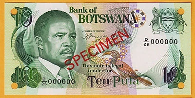 Botsuana 10 Pula 1982 ESPECIMEN Pick-9s4 Prefijo D/26 UNC Foto 1 de 2