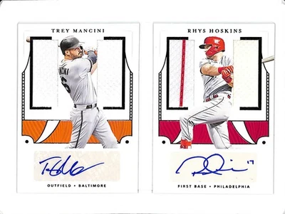 2019 National Treasures Trey Mancini Rhys Hoskins Dual Jersey Auto Booklet #8/99 - Image 1 of 2