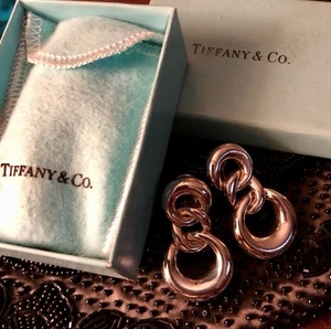 RARE Vintage Tiffany & Co. Sterling Silver Circle Link Dangle Earrings 926 - Picture 1 of 7
