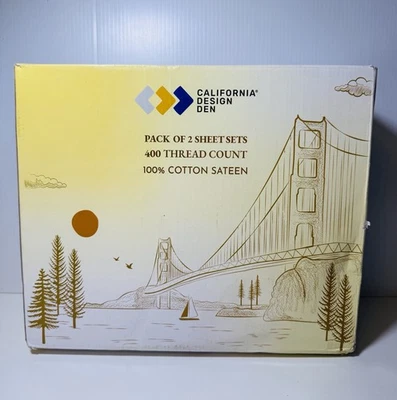 California Design Den 400 Thread Count Cotton Sheets 2 Twin Set Bright White - Image 1 of 4