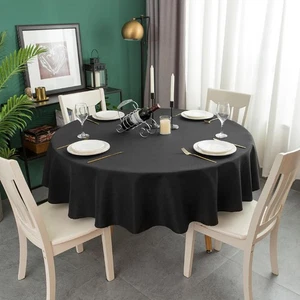 Qidordour Runde Tischdecke, 48 Zoll Durchmesser, Kunstleinen 48 (rund), Schwarz  - Bild 1 von 9