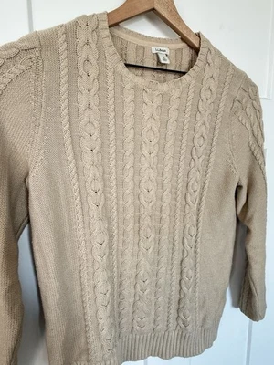 Suéter de pescador LL BEAN grueso tejido con cable de algodón cuello redondo para mujer grande regular Foto 1 de 4