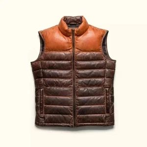 Herren Lammleder Leder Daunen Puffer Biker Weste Weich Gepolstert Polyester Isolierung - Bild 1 von 9